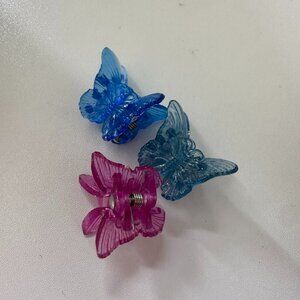 Set of 3 Vintage Small Mini Butterfly Hair Clips - Blue / Pink
